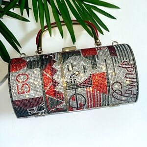 Calessa women’s vegan red rhinestone barrel shape crossbody NWT